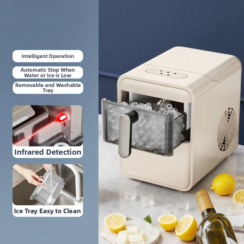 Máquina de Fazer Gelo Portátil 15KG/Dia - Mini de Bancada para Casa/Dormitório/Escritório, Desligamento Automático, Perfeita para Cafeterias/Lojas de Chá (Branca)