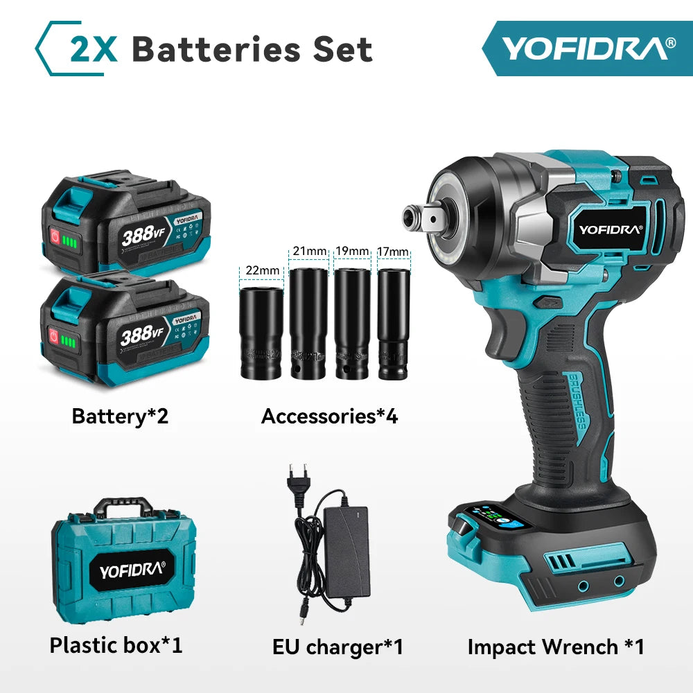 Yofidar com chave de impacto elétrica sem escova, 1200n.m, 5 engrenagens, 1/2 '', chave de fenda, ferramenta elétrica de reparo de carro para makita, pino de bateria de 18v
