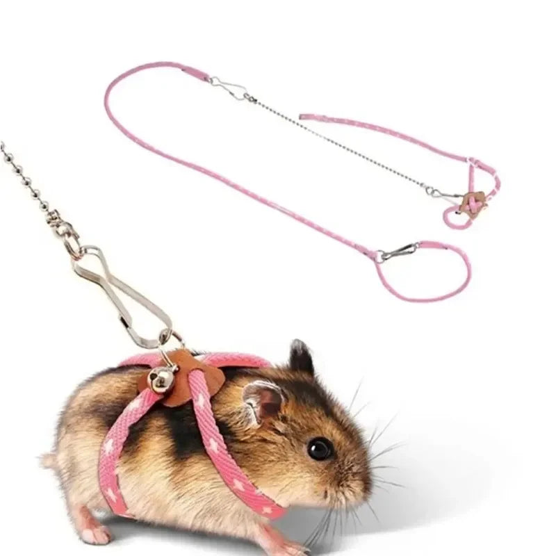 Pet ajustável macio arnês sino trela conjunto mouse hamster furões rato animal de estimação porco trela hamster arnês corda anti-mordida pet andando