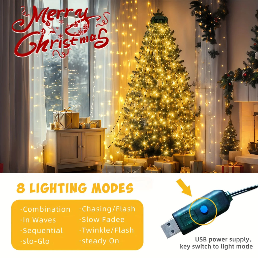 400 led 2m árvore de natal cachoeira luz alimentada por usb com controle remoto 8 modos de iluminação para jardim terraço casa decoração de natal