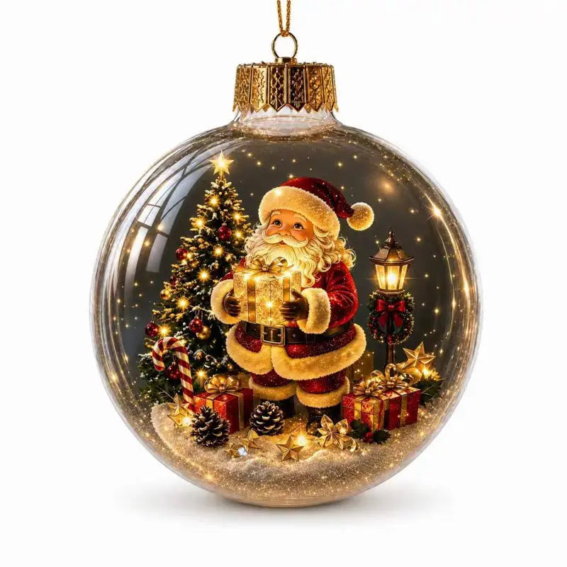 Nova Bola de Enfeite de Natal Transparente com Luzes, Decoração para Cenário Natalino, Brinquedo para Pendurar na Árvore de Natal, Diorama de Inverno, Enfeite para Janela de Natal