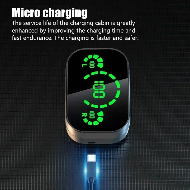 Auriculares Bluetooth 5.4 sem fios, design semi-in-ear, bateria de longa duração com microfone e visor, ideais para estilos de vida ativos