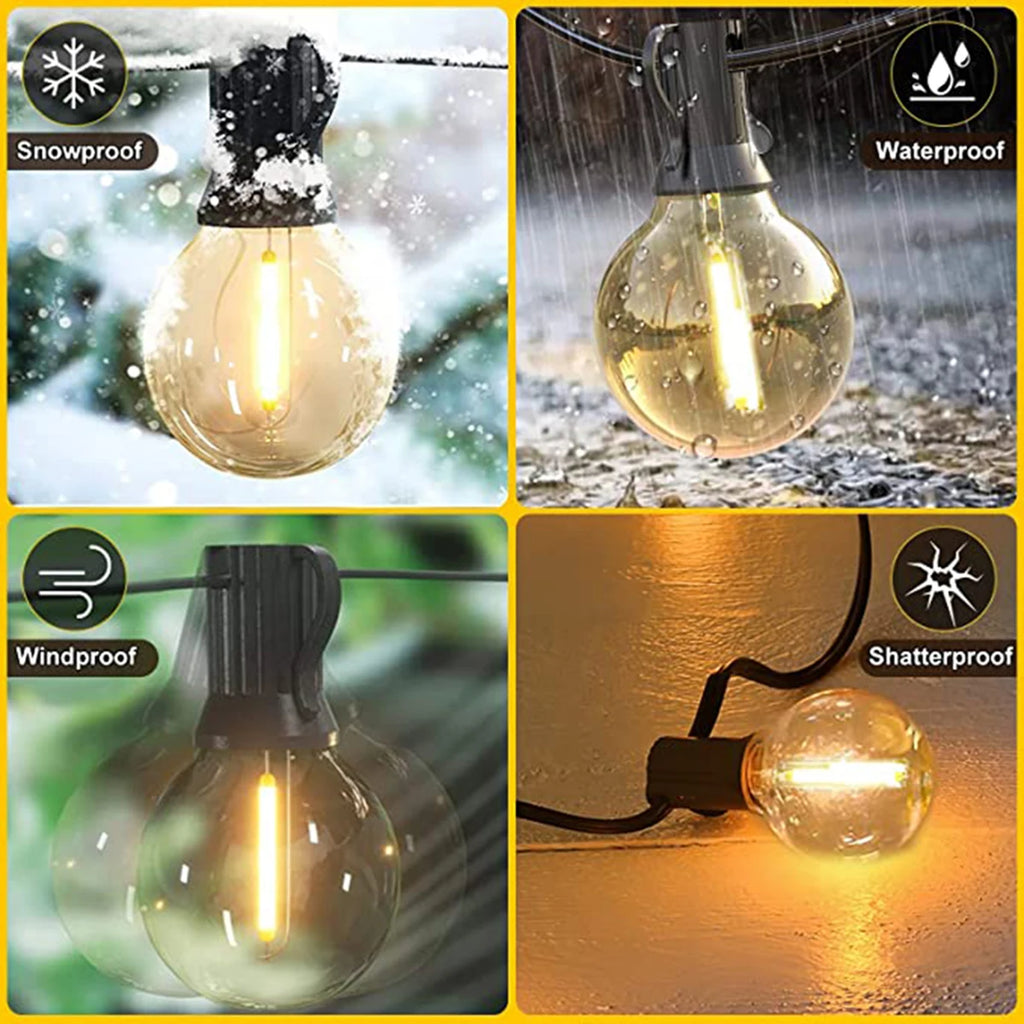 G40 luzes da corda solar festão led pátio lâmpadas corda solar ao ar livre para festa de jardim de natal casamento terraço decoração