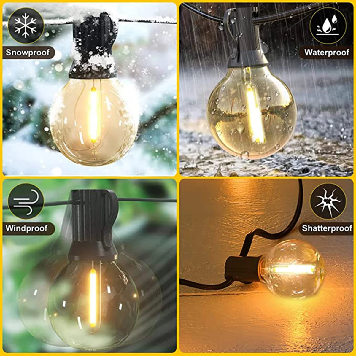 G40 luzes da corda solar festão led pátio lâmpadas corda solar ao ar livre para festa de jardim de natal casamento terraço decoração