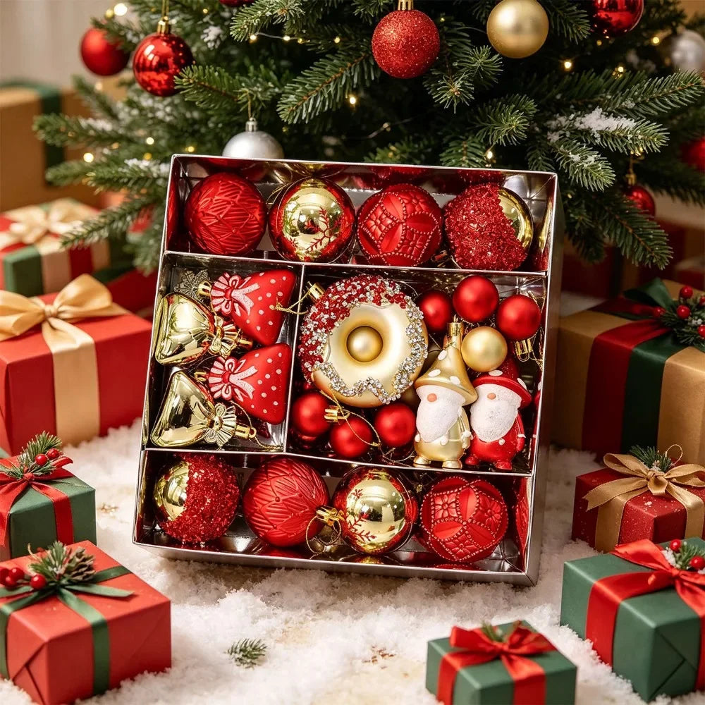 Conjunto de Bolas de Natal com Formatos Variados, Enfeites de Natal Inquebráveis para Pendurar, Bolas, Donuts, Gnomos, Pinhas, Decoração de Natal para Casa
