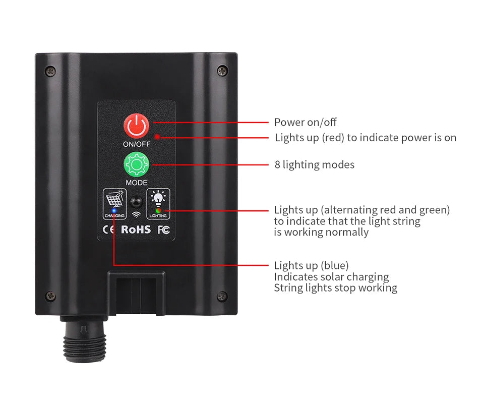 Luz Solar LED de 50m, 100m, 20m para Decoração de Jardim, Decoração Externa, Cordão de Luz de Natal, Lâmpada Solar com Bateria