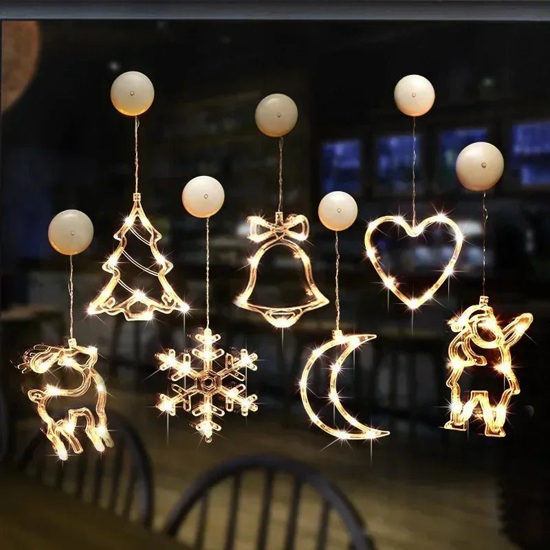 Led luzes da janela de natal silhueta decoração sino árvore de natal papai noel para o ano novo decoração de natal lâmpada de corda de fadas