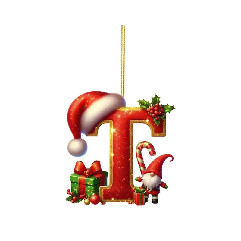 Enfeite de Natal com 26 letras, pingente plano para pendurar, ornamento personalizado, decoração festiva para árvore de Natal, presente para festas de fim de ano.