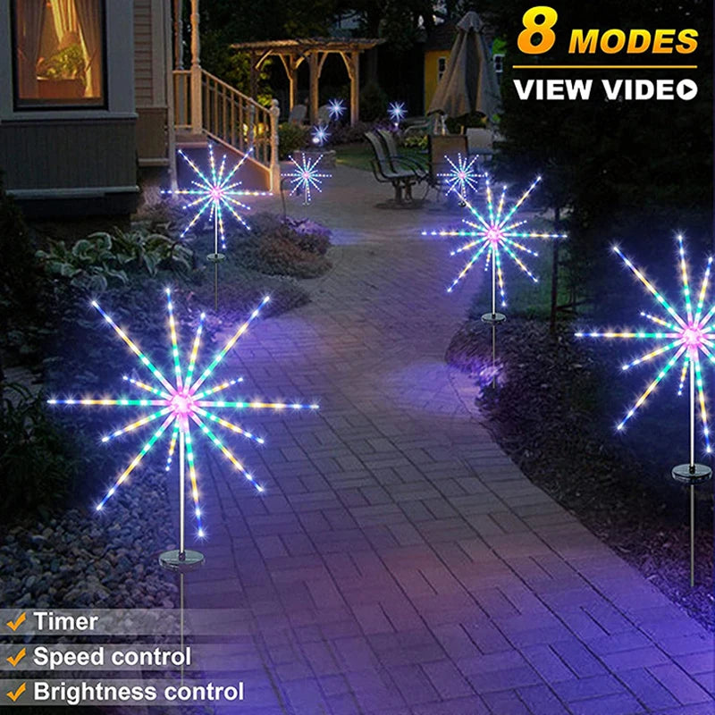 Luz solar ao ar livre à prova dwaterproof água pátio jardim rua caminho lâmpadas decoração de natal paisagem led solar luzes de fogos de artifício