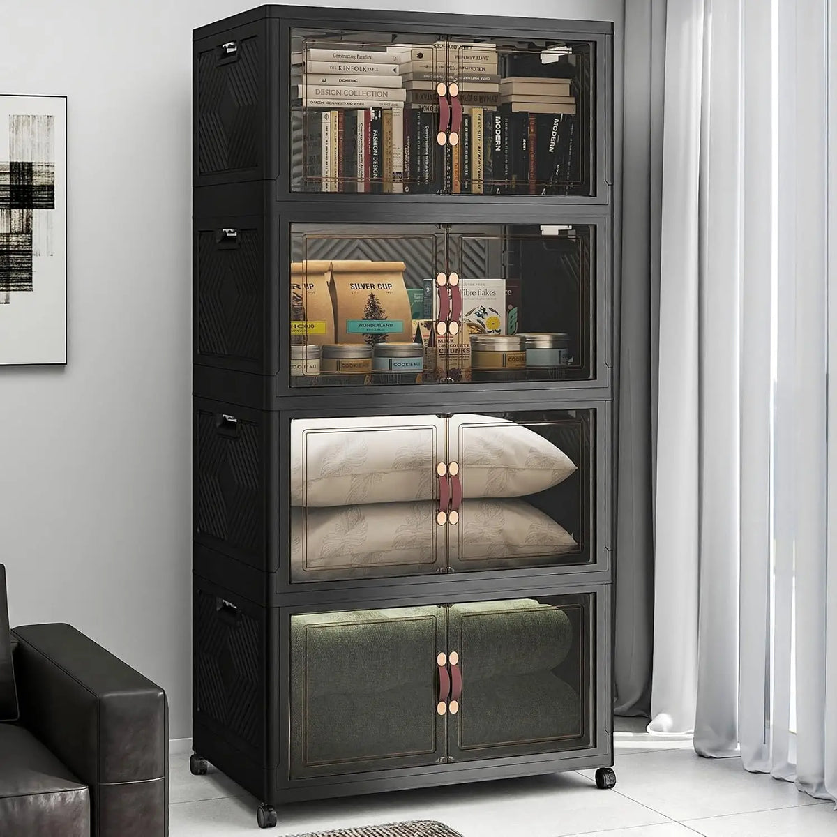 Caixas de Armazenamento com Tampas, Armário de Armazenamento com Capacidade de 640QT, Caixa de Armazenamento Dobrável com Portas e Rodas, Personalizável
