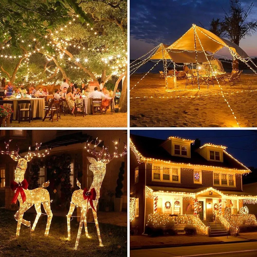 Luzes de corda solares impermeáveis ao ar livre Fairy Lights, Luzes de Natal para jardim, pátio, decorações de casamento, 8 modos