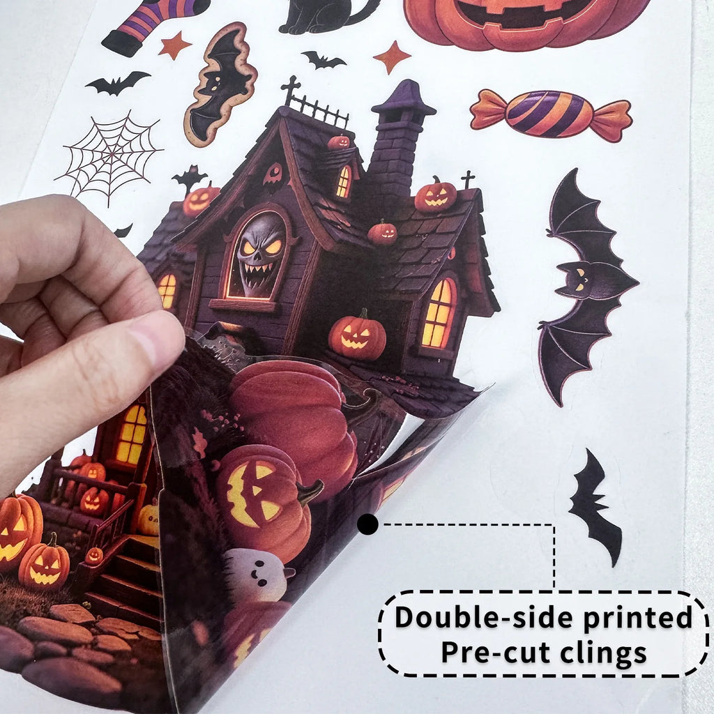 Decorações Criativas de Halloween: Adesivo Eletrostático de Vidro com Abóbora, Fantasma, Morcego, Aranha e Casa Assombrada para Decoração de Feliz Dia de Halloween