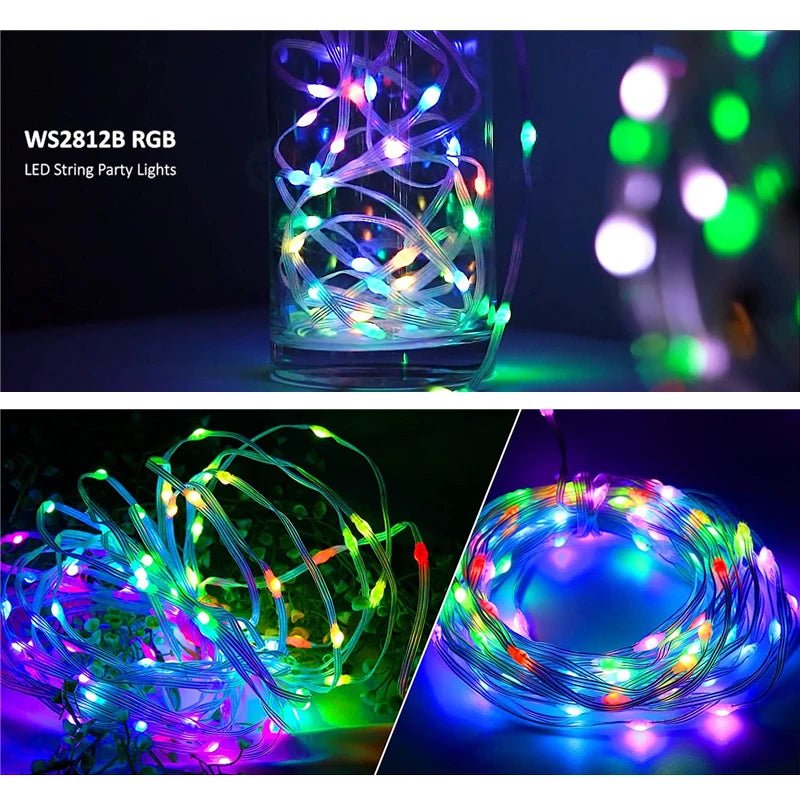 Árvore de Natal ao ar livre e interior String Lights, impermeável Bluetooth Fairy LED String Lights, IP65, WS2812B, 100LED, 10m