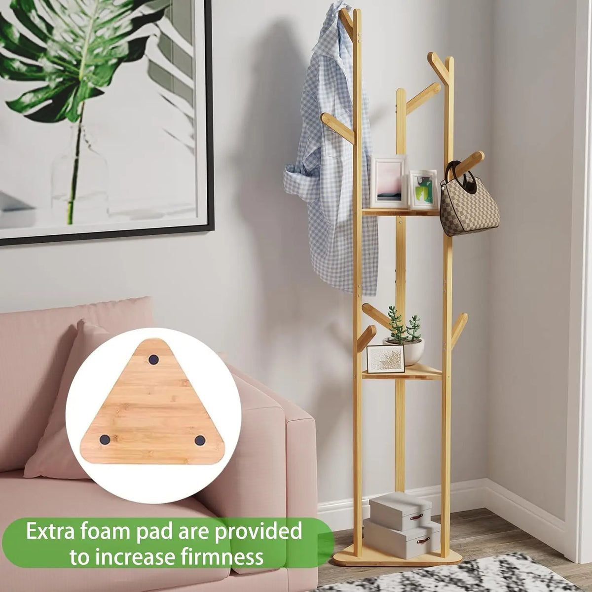 Cabideiro de Bambu: Cabideiro Robusto com 9 Ganchos e Base Estável, Cabideiro para Entrada, Capacidade Máxima de Carga 15kg, Ideal para Casa, Quarto, Sala de Estar, 160X36X36Cm