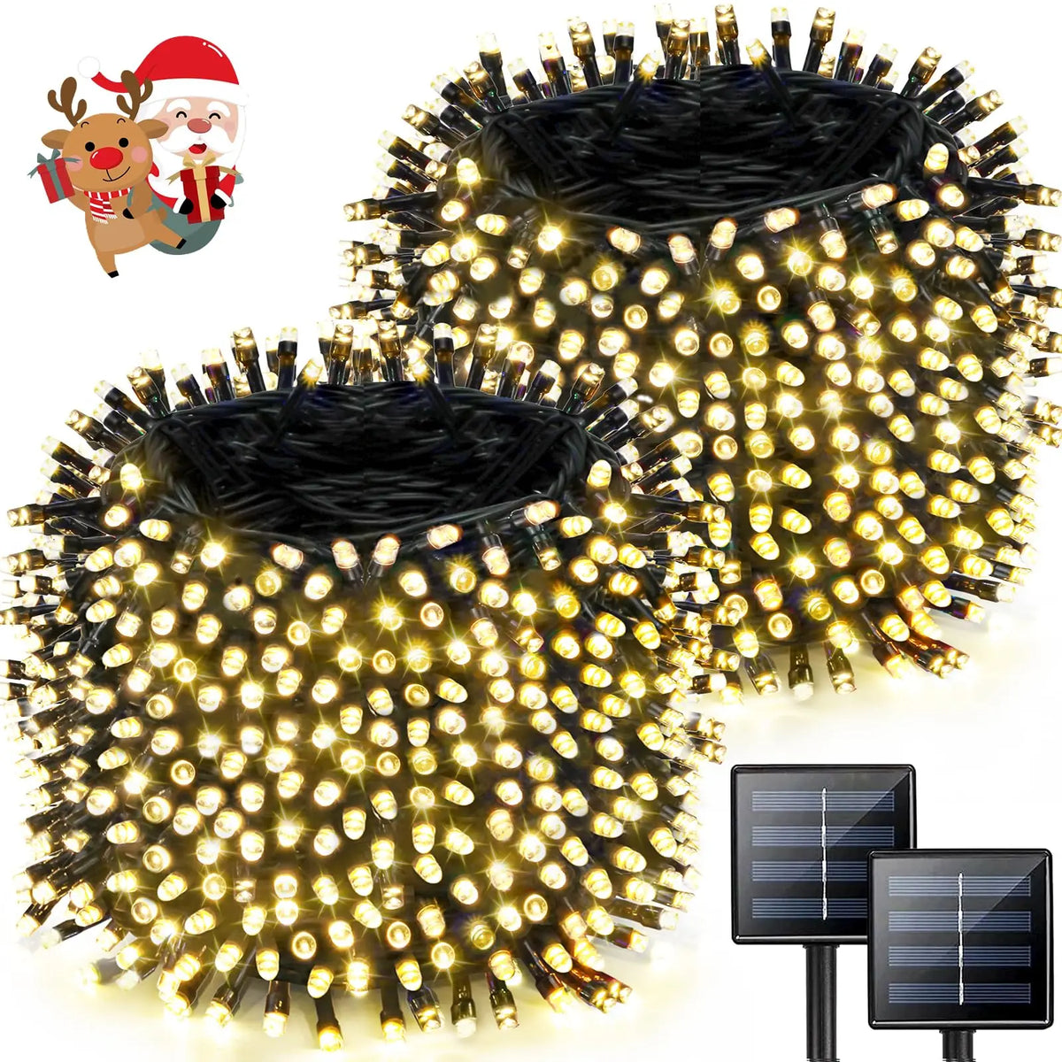 Luzes de fadas externas movidas a energia solar de couro de plástico LED IP65 à prova d'água 8 modos de iluminação para decoração de casamento de Natal
