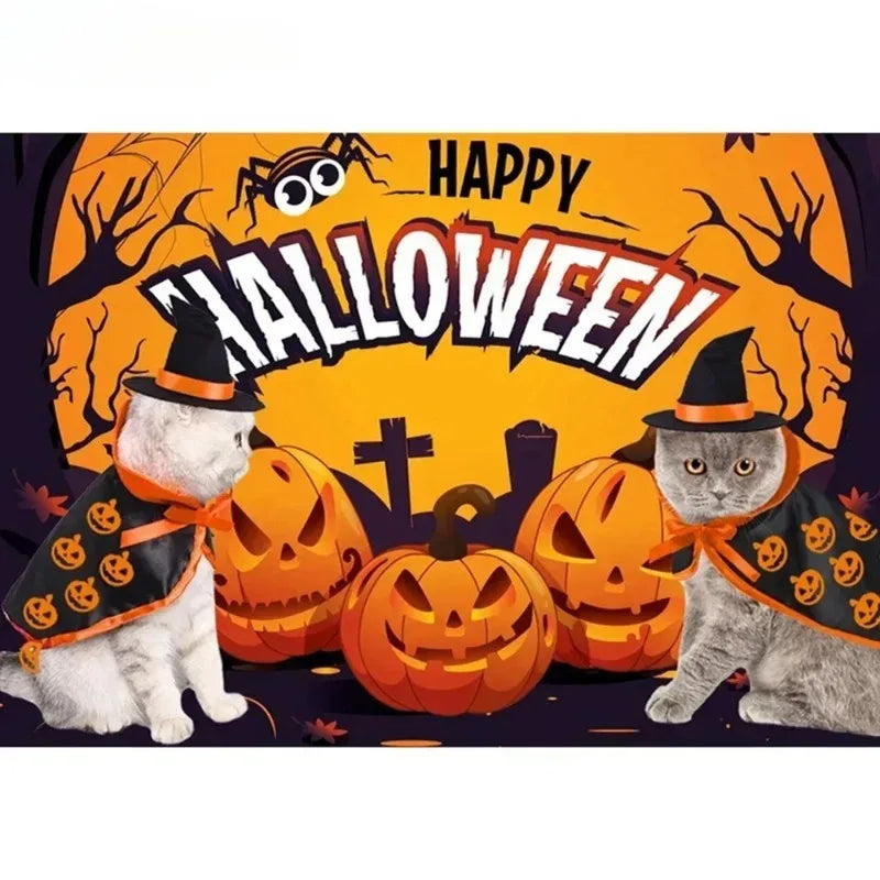 Halloween animal de estimação traje para gatos respirável macio bonito roupas para animais de estimação manto forma abóbora padrão arnês traje gato cão cosplay ferramenta