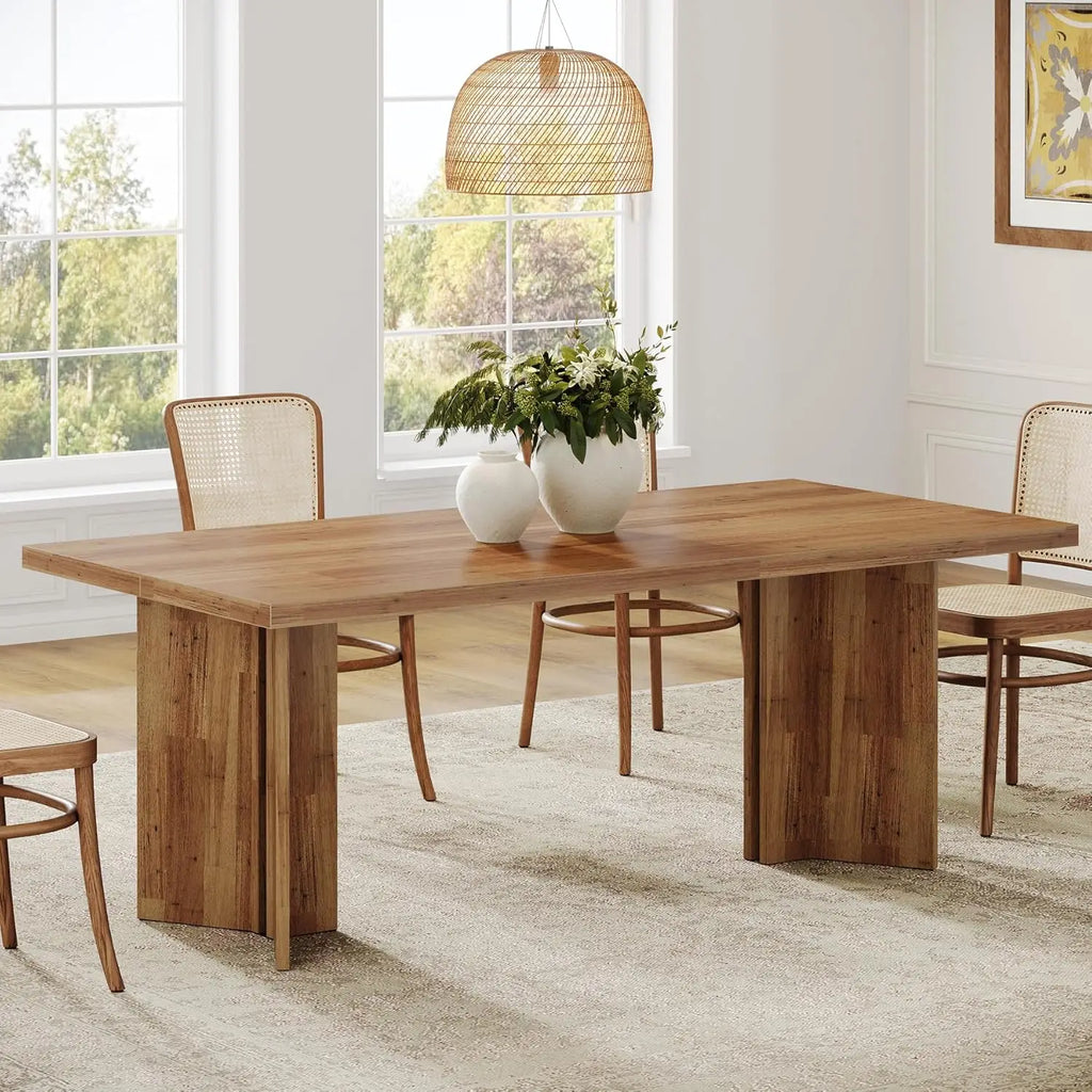 Mesa de Jantar Estilo Fazenda para 4 a 6 Pessoas, Mesa Retangular de Madeira de 63 Polegadas com Tampo Grande e Estrutura Robusta, Personalizada