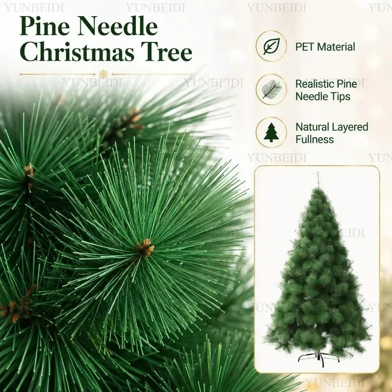 Árvore de Natal Artificial com Agulhas de Pinheiro PET e Luzes LED, de 90cm a 240cm, Grande Decoração de Natal para Casa
