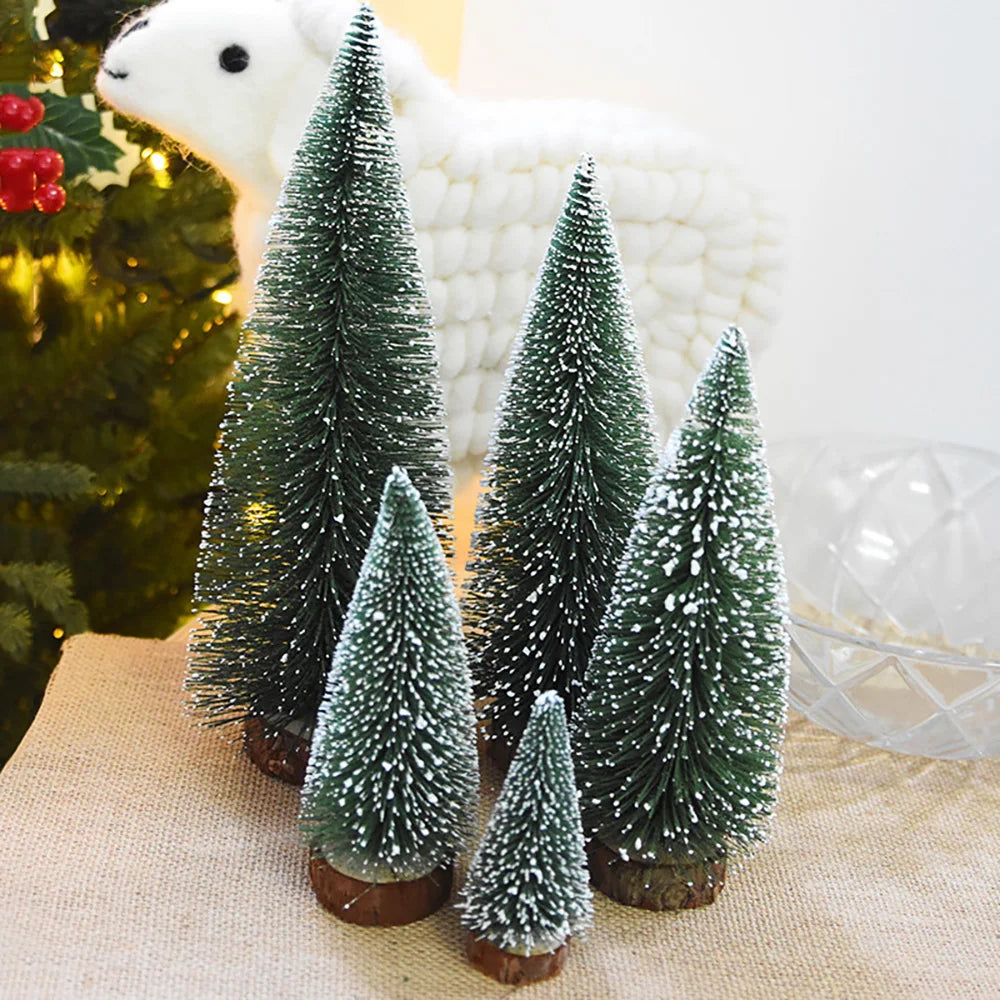Decoração de natal artificial mini árvore ornamentos em miniatura cedro neve pinho decoração mesa escritório em casa 2024 presentes paisagem natal