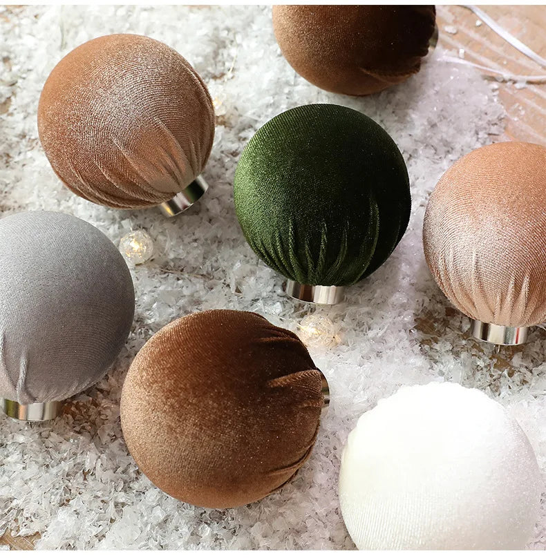 Bolas de Natal de Veludo 8cm 15PCS Enfeites de Natal com Tecido Flocado para Decoração de Árvore de Natal e Festas em Casa