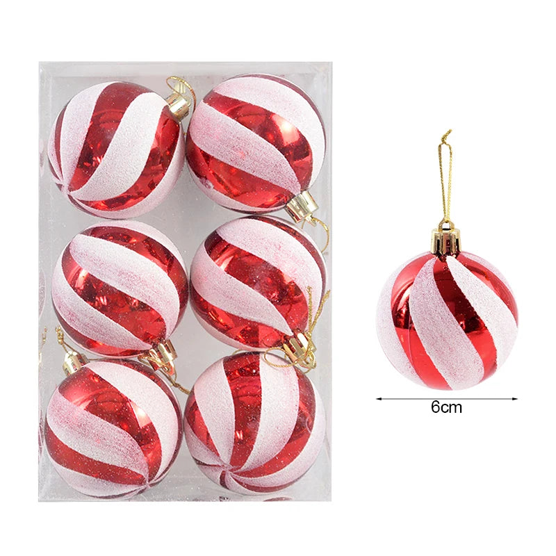 6 Peças/caixa Bolas de Natal de 6cm Enfeites Pendentes para Árvore de Natal Decorações de Natal para Casa 2026 Presente de Ano Novo