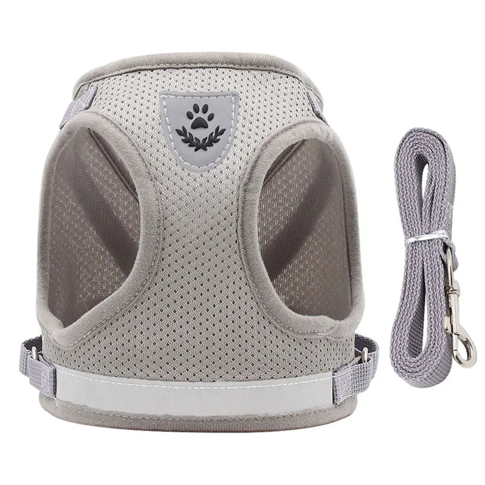 Conjunto de coleira de chumbo para gatos, ajustável, reflexivo, à prova de fuga, colete de malha para animais de estimação, coleira para cachorro, cachorro pequeno, gato, suprimentos para animais de estimação