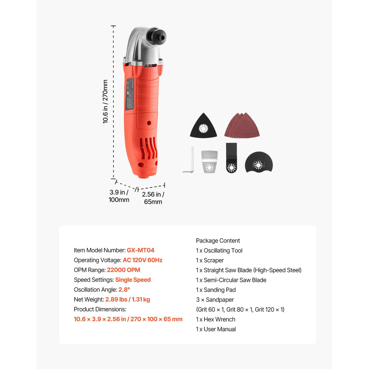 "2.2Amp Electric Oscillating Multi-Tool Kit with 22,000 OPM & 2.8 Oscillation Angle-Corded"