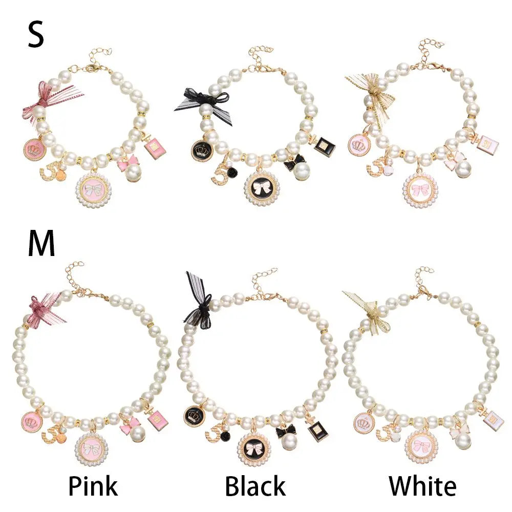 Produtos para animais de estimação, joias para gatos, coleira fofa, cachorro, gato, princesa, arco, colar de pérola para animais de estimação, ajustável