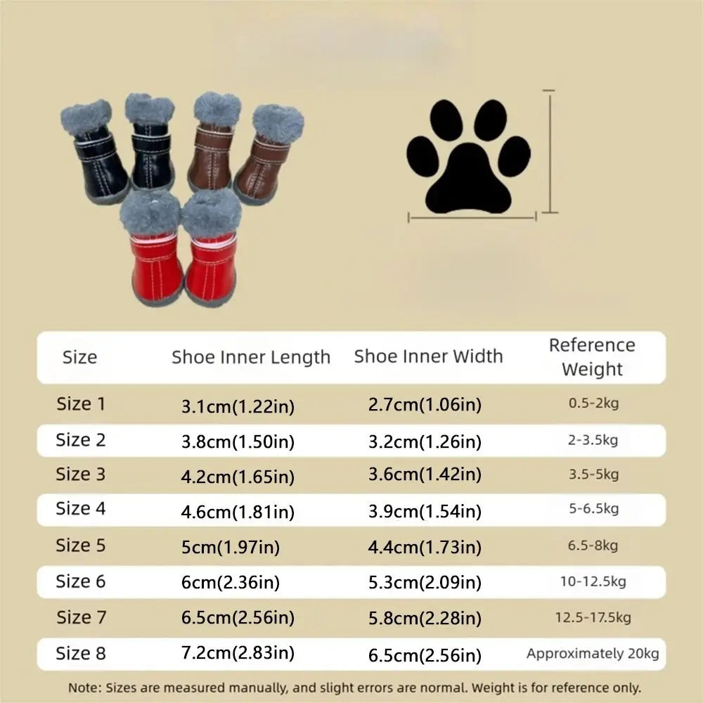 4 pçs inverno sapatos para cães de estimação antiderrapante anti-congelante botas para cães à prova dwaterproof água couro do plutônio resistente ao desgaste sapatos de lã do cão temporada de inverno