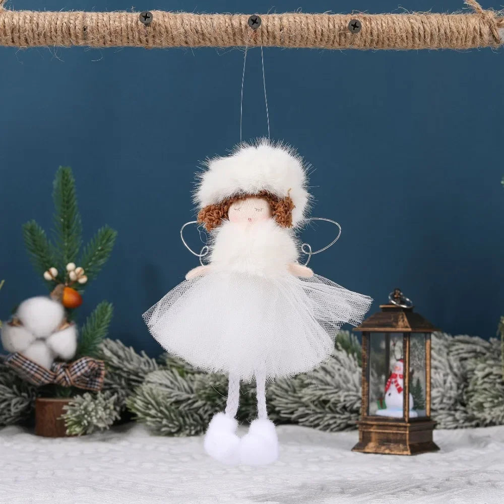 Natal Pendurado Malha Sequin Saia, Anjo Xmas Árvore Pingente Enfeites, Decoração de Casa, Noel, Presentes, 2022