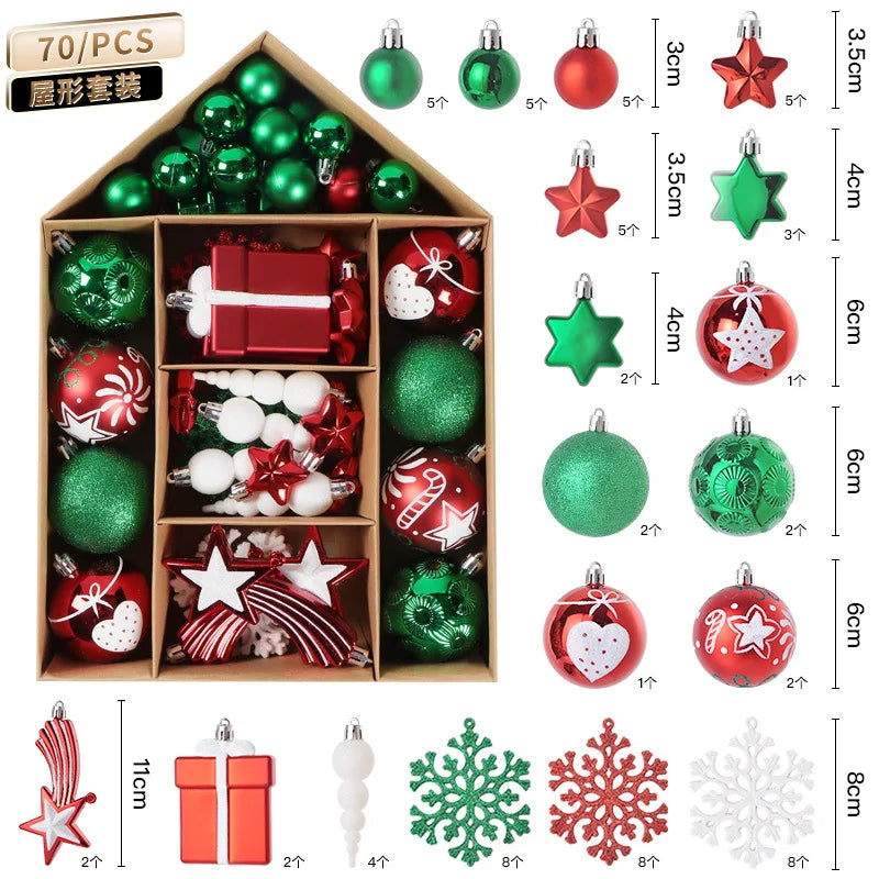 Conjunto de 70 Bolas de Natal para Decoração de Árvore de Natal, Enfeites Pendentes para Casa, Decoração de Natal 2026, Presente de Ano Novo