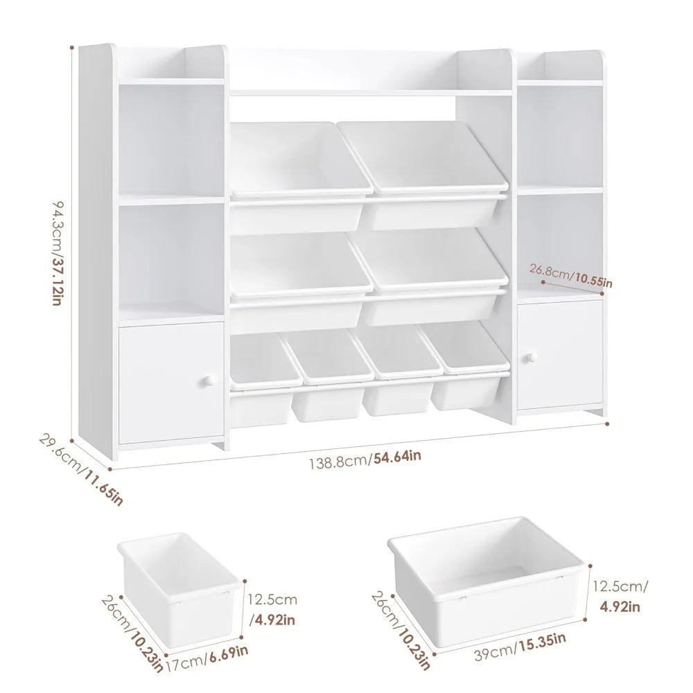 Organizador Grande para Brinquedos com 8 Caixas e 6 Compartimentos, Estante Infantil de 55 Polegadas com Prateleira Superior para Sala de Brincadeiras