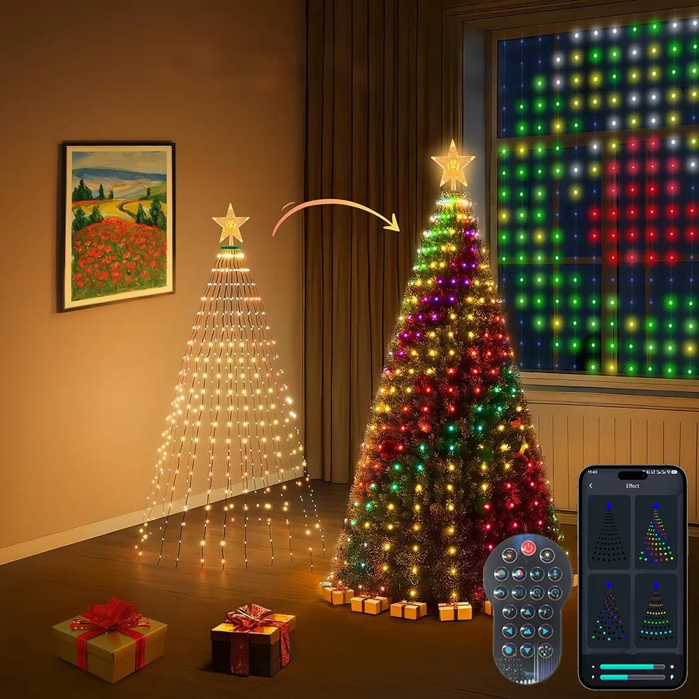 Luzes LED para Árvore de Natal 400 LEDs, Luzes de Cordão RGB Inteligentes para Decoração de Feriados, Controle por APP/Remoto