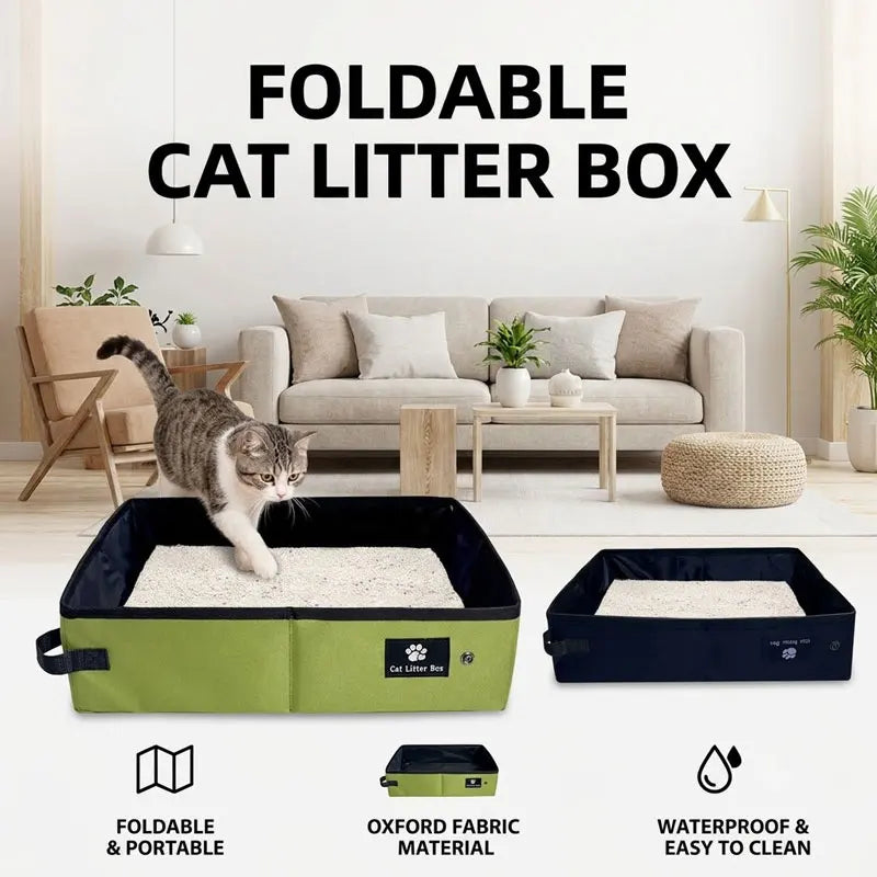 Caixa de Areia para Gatos Dobrável, Impermeável e Reutilizável, Bandeja de Areia Portátil para Viagem, Sanitário para Gatos, Uso Interno, em Casa, em Viagens e Acampamentos