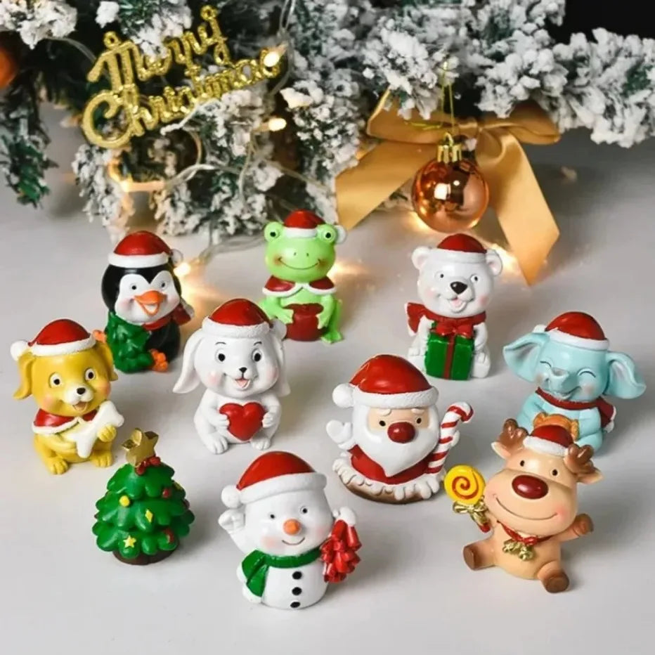 Série de natal artesanato resina animal festa criativa mini árvore de natal velha menina crianças bonito presente decoração para casa suprimentos decoração