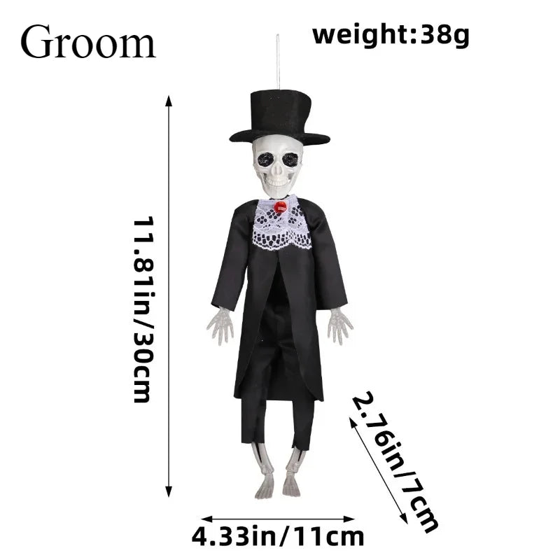 Decorações de Halloween de Noivos Esqueletos Pendurados, Assustadores para Festas em Bares, Casas Assombradas, Adereços de Pegadinhas e Decoração de Casamento