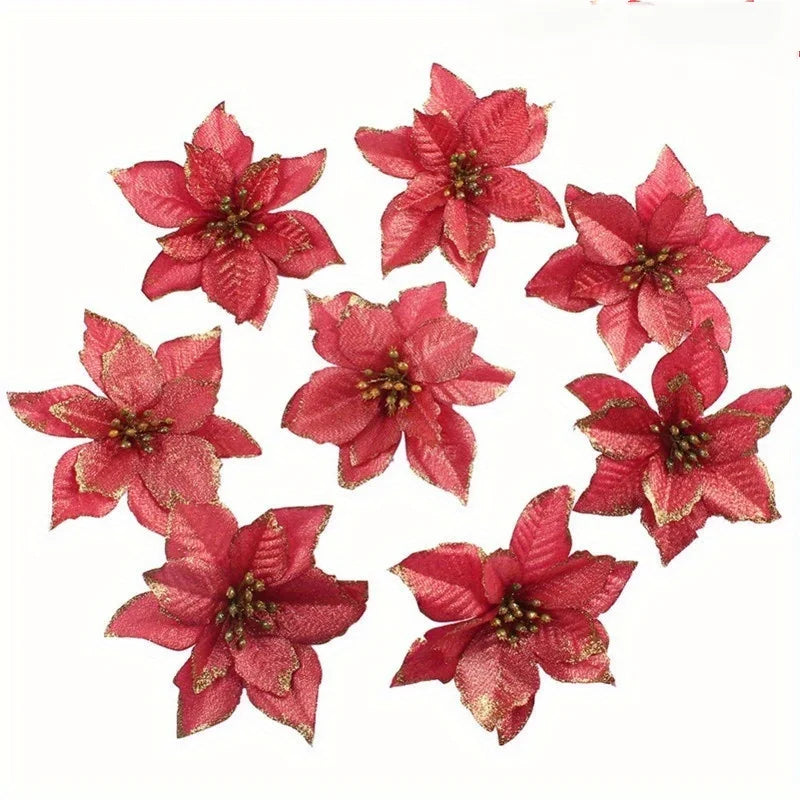 12/24 pçs enfeites de árvore de natal flores artificiais para casa diy pingente de árvore de natal casamento festa de natal decorações de ano novo