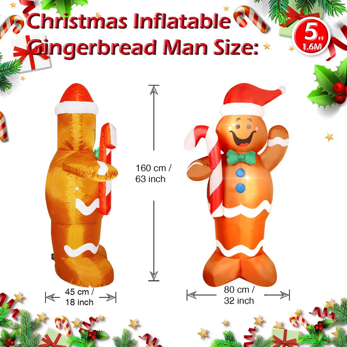 Decorações infláveis de natal-homem de gengibre, boneco de neve brilhante, boneco de neve de ramo, saco de presente boneco de neve decorações de gramado com luz LED