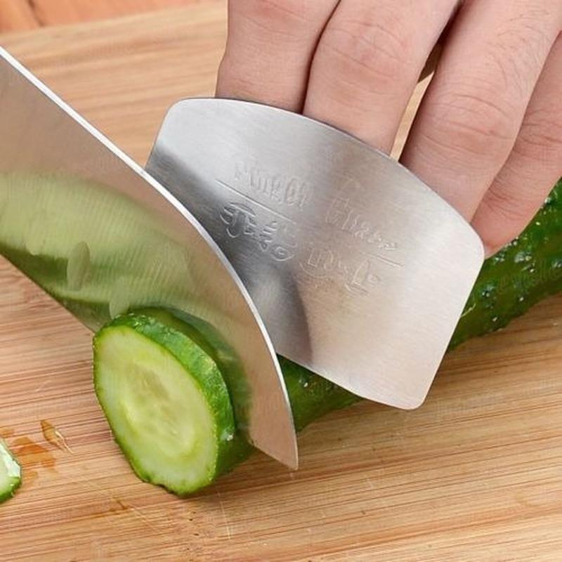 1 pçs ferramenta de cozinha de aço inoxidável mão dedo protetor faca corte fatia guarda segura