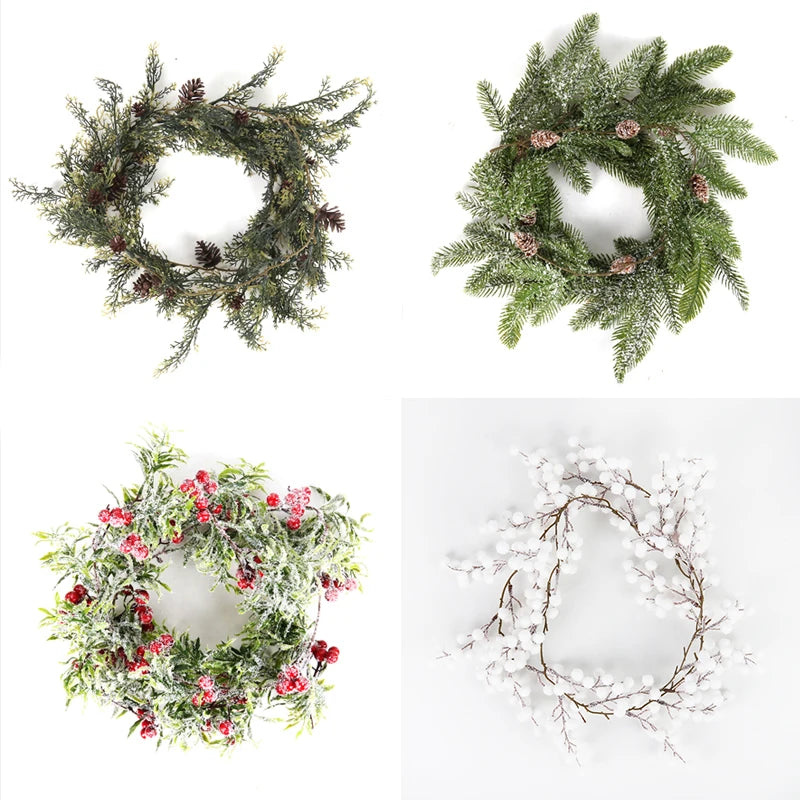 Grinalda de natal artificial pinha videira pendurado floral folhagem guirlanda decorações de natal para casa navidad ornamentos de natal