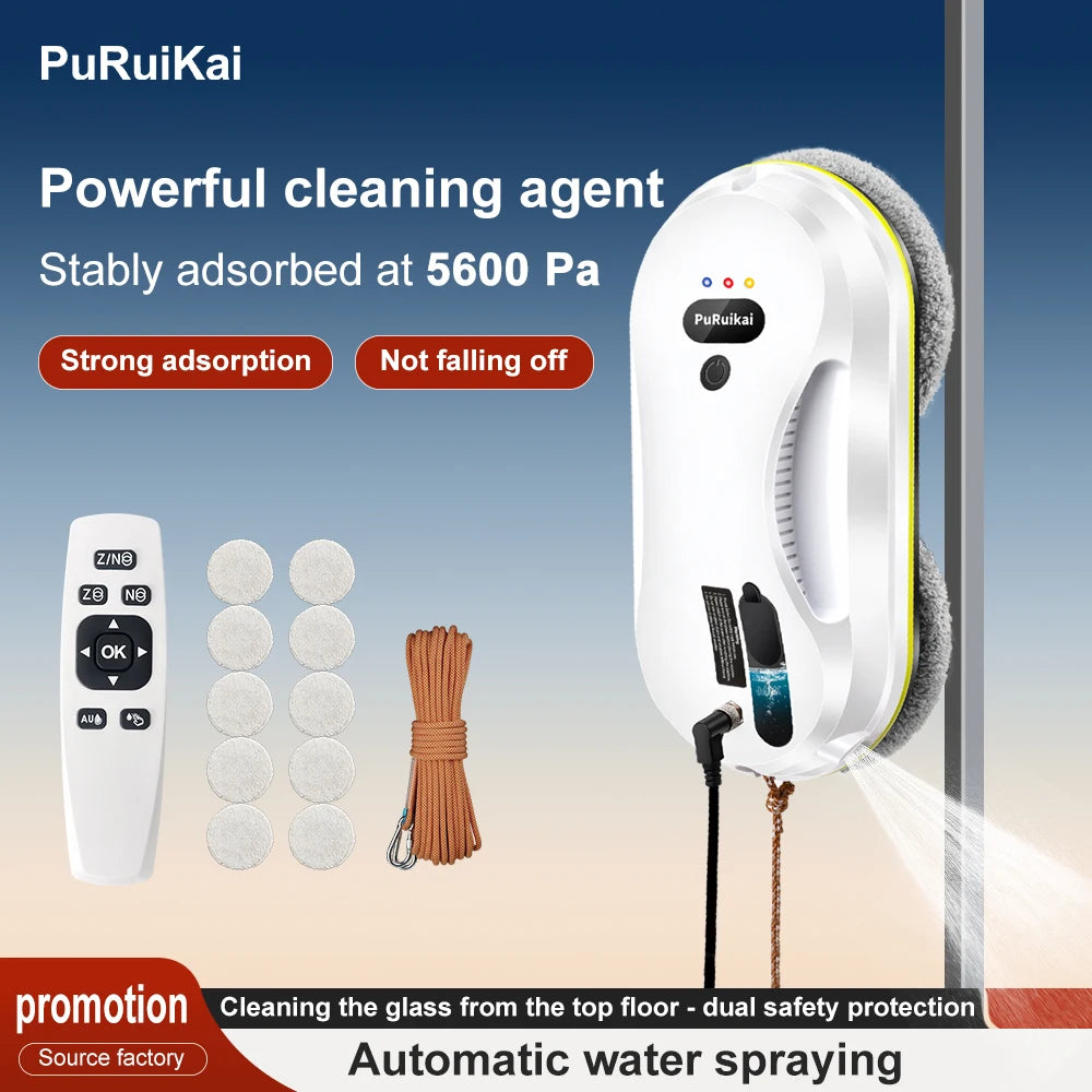 Robô de Limpeza Automático para Janelas PuRuiKai, Com Sistema Inteligente de Detecção de Bordas, Limpador de Vidros Robótico