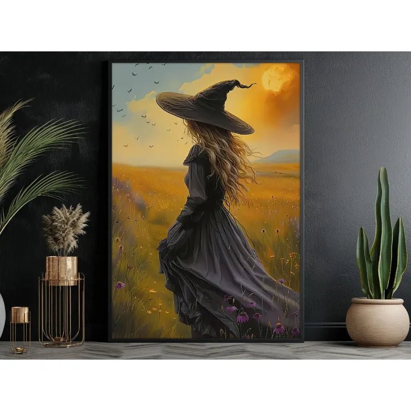 Pôster de Decoração de Parede de Halloween: Bruxa Sombria no Bosque com Flores - Impressão em Tela Sem Moldura para Decoração Festiva de Casa - Kasa & Pet