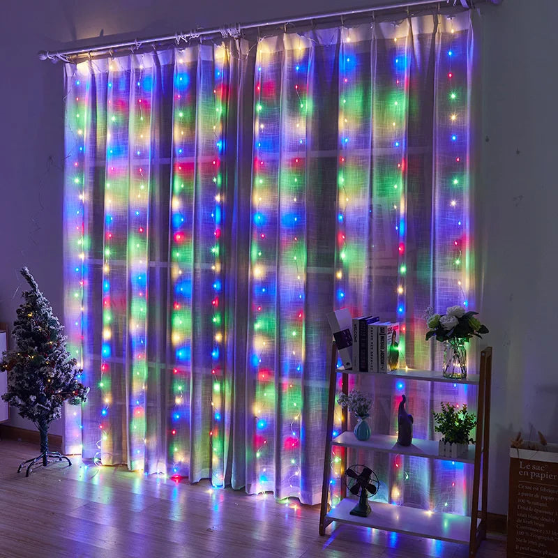 Solar led cortina de luz ao ar livre guirlanda solar fada luz da corda fio cobre lâmpadas para jardim quintal festa casamento decoração do feriado
