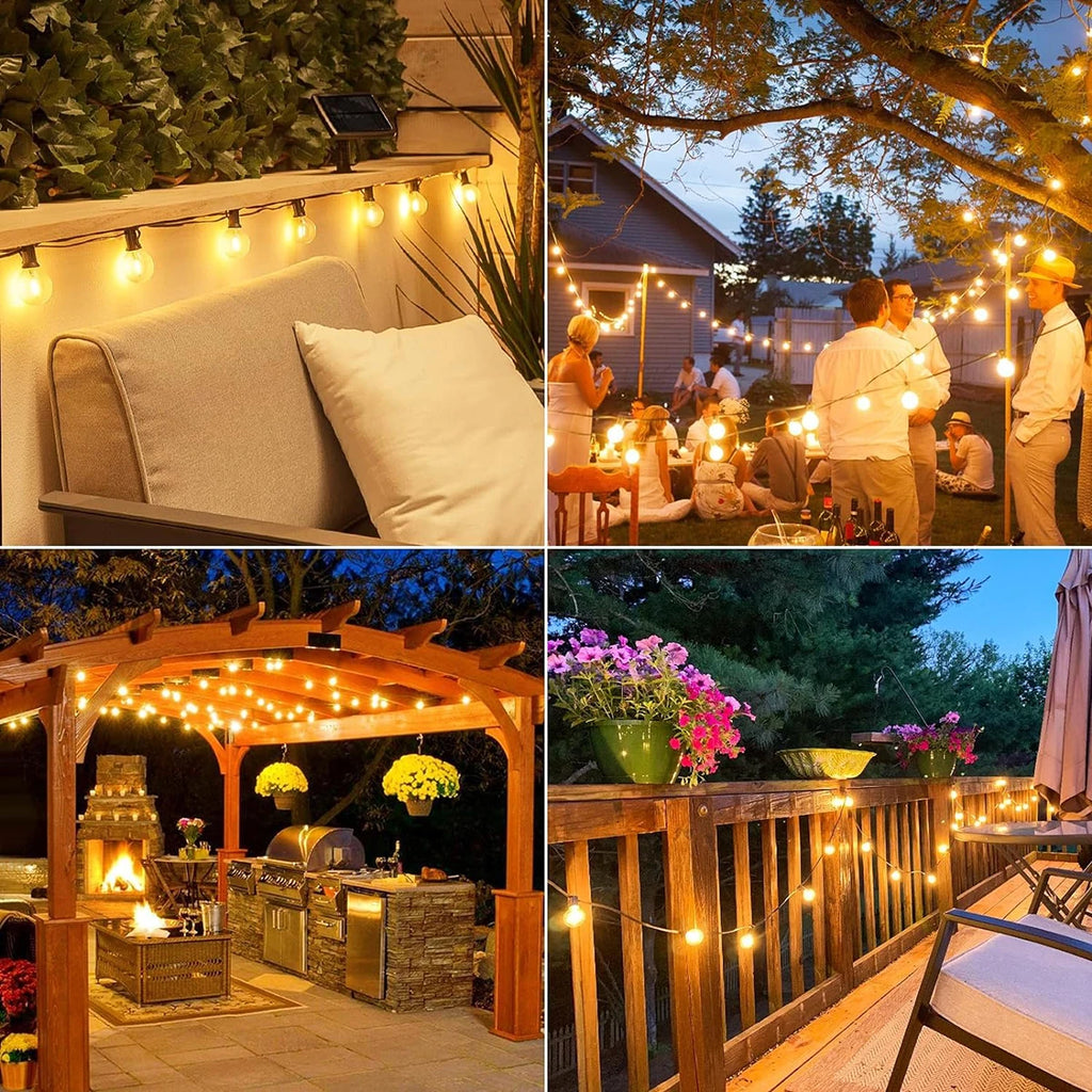 G40 luzes da corda solar festão led pátio lâmpadas corda solar ao ar livre para festa de jardim de natal casamento terraço decoração