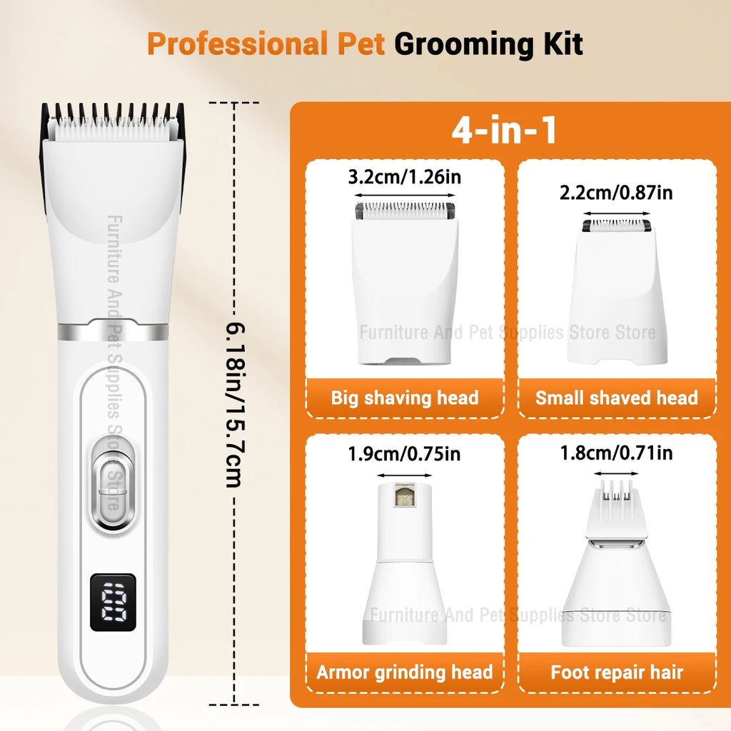 Conjunto 4 em 1 para tosa e cuidados com animais de estimação, 4 lâminas diferentes, barbeador de pelos de animais de estimação, baixo ruído, recarregável, sem fio, seguro, aparador de cães