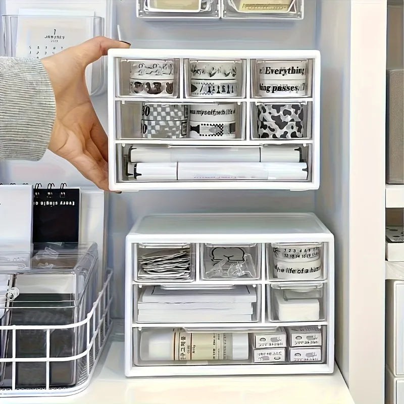 Organizador de mesa com seis gavetas-recipiente espaçoso e multifuncional, perfeito para material de escritório, papelaria, itens essenciais para dormitório
