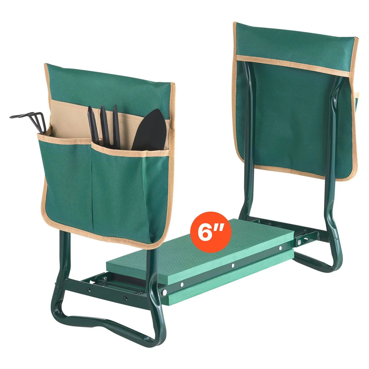 Heavy Duty 6 in Wide Garden Kneeler Seat Folding Garden Stool with 2 Tool Bags Garden Tools Accessory