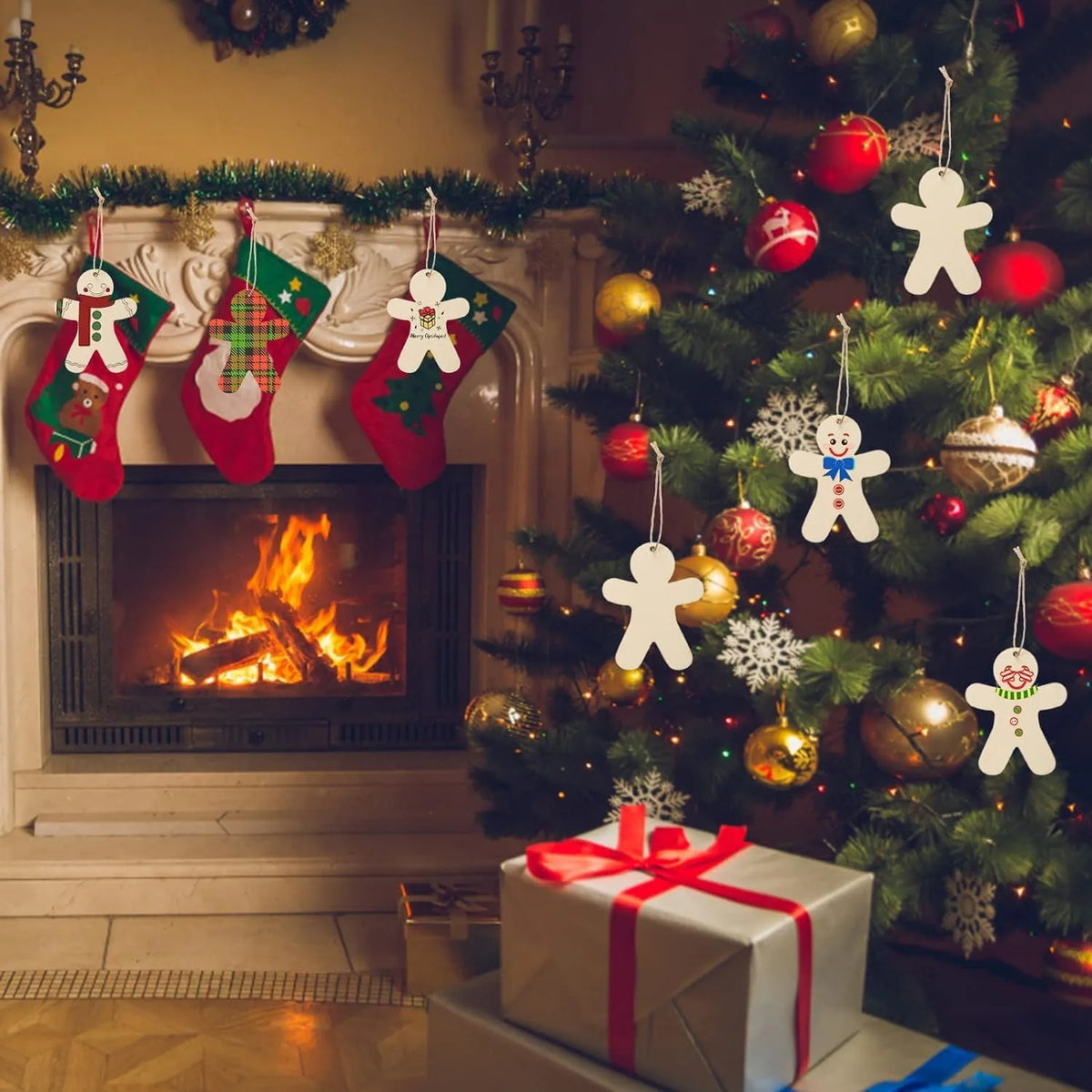10 pçs de madeira gengibre homem inacabado disco de madeira fatias diy ornamento da árvore de natal pendurado decoração natal noel navidad natal