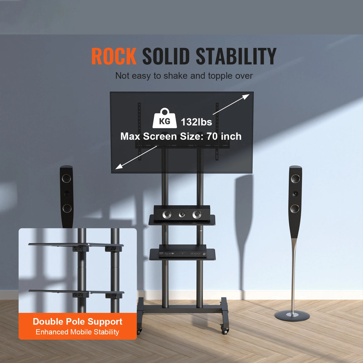 SucceBuy Suporte de TV giratório alto para TV de 32-65/70 polegadas com altura ajustável Suporte de TV portátil para piso Max VESA 600 x 800 mm