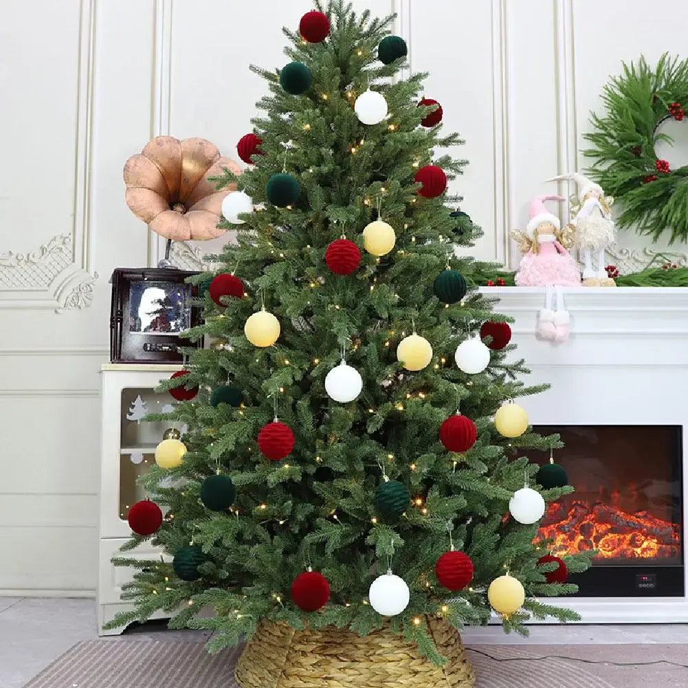 Conjunto de 12 Bolas de Natal de Veludo Flocado de 6CM, Bolas para Pendurar na Árvore de Natal, Acessórios de Decoração para Casa, Ano Novo 2026